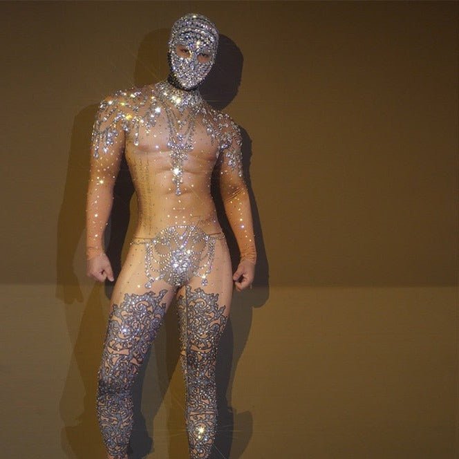 Skintight Bejeweled Bodysuit for Men Costume with Painted Skin Effec Chameleon Luxe Skintight Bejeweled Bodysuit for Men Costume with Painted Skin Effec Chameleon Luxe