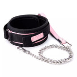 Soft Adjustable Black PU Leather BDSM Collar with Chain