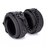 Soft Adjustable Black PU Leather Braided Ankle Cuffs