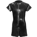 Side Show Black Short Sleeve Zipper Singlet - Bold and Seductive Design