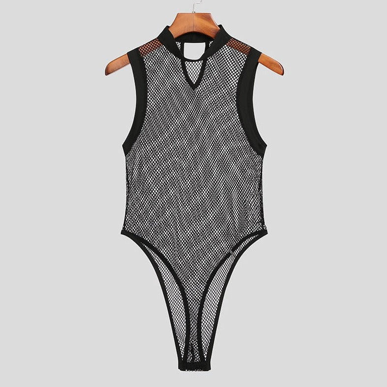 Gay Men's Black Mesh Bodysuit - Elevate Your Style