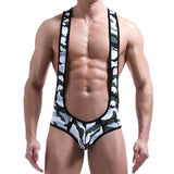 Men's Kinky Camo Wrestling Bodysuit - Seductive Military Style