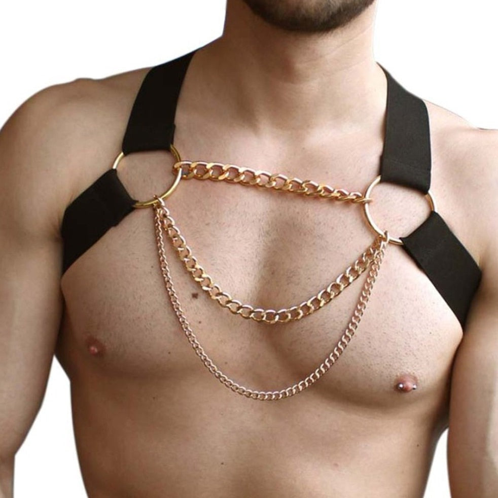 Gay Men's Gold Chain Harness - Dazzle with Luxury