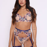 Blue Blossom Embroidered Lingerie Set - Delicate Nude