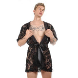 Men's Lace Short Robe in White and Black – Casual Elegance