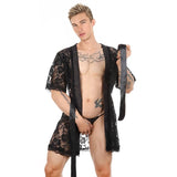 Men's Lace Short Robe in White and Black – Casual Elegance