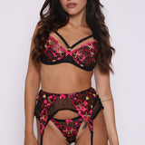 Midnight Bloom Lingerie Set - Luxe Black Lace with Radiant Floral Accents