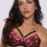 Midnight Bloom Peek-a-Boo Bralette - Luxe Black Lace with Radiant Floral Accents