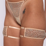 Whispering Essence Beige Lace Thong with Silver Accent Panty