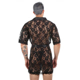 Men's Lace Short Robe in White and Black – Casual Elegance