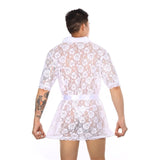 Men's Lace Short Robe in White and Black – Casual Elegance