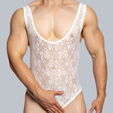 Signature White Floral Lace Bodysuit for Men – Elegance Redefined