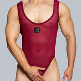 Sleek Sheer Mesh Men's Bodysuit – Versatile and Skimpy Lingerie in White, Black, Maroon