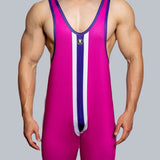 Sporty Striped Men's Bodysuit - Bold Aesthetics in Yellow, Black, Blue, Pink