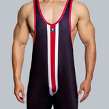 Sporty Striped Men's Bodysuit - Bold Aesthetics in Yellow, Black, Blue, Pink