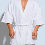 Men's Short Kimono Water-Absorbent Bathrobe - 100% Pure Cotton in White, Black, Grey