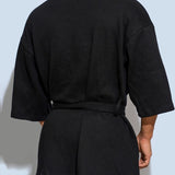 Men's Short Kimono Water-Absorbent Bathrobe - 100% Pure Cotton in White, Black, Grey