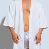 Men's Short Kimono Water-Absorbent Bathrobe - 100% Pure Cotton in White, Black, Grey