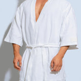 Men's Short Kimono Water-Absorbent Bathrobe - 100% Pure Cotton in White, Black, Grey