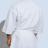 Men's Short Kimono Water-Absorbent Bathrobe - 100% Pure Cotton in White, Black, Grey