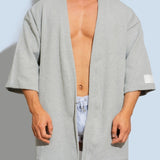 Men's Short Kimono Water-Absorbent Bathrobe - 100% Pure Cotton in White, Black, Grey