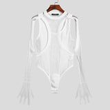 Long Sleeve Gloves Mesh Bodysuit - Spandex and Polyester Blend