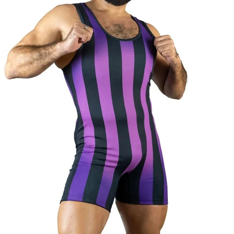 80's Retro Striped Wrestling Singlet - Embrace the Bold Aesthetic