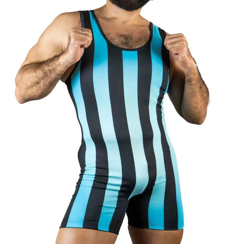 80's Retro Striped Wrestling Singlet - Embrace the Bold Aesthetic