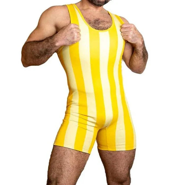 80's Retro Striped Wrestling Singlet - Embrace the Bold Aesthetic