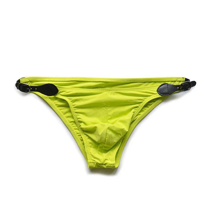 VividFlash Leather Buckle Bikini Briefs - Stylish Comfort