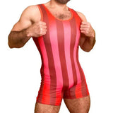 80's Retro Striped Wrestling Singlet - Embrace the Bold Aesthetic