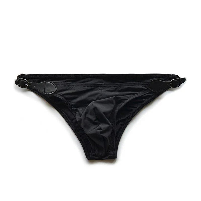 VividFlash Leather Buckle Bikini Briefs - Stylish Comfort