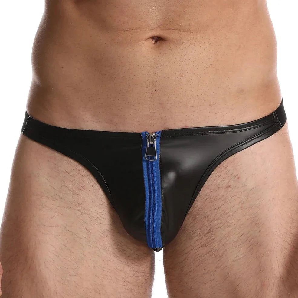 Daddy's Faux Leather Zipper Thong - Daring and Distinctive