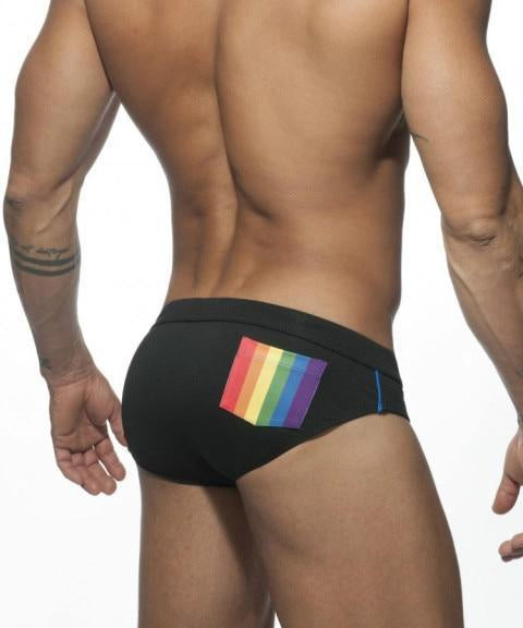 Rainbow Pocket Swim Briefs – Convenient Design with Back Pocket