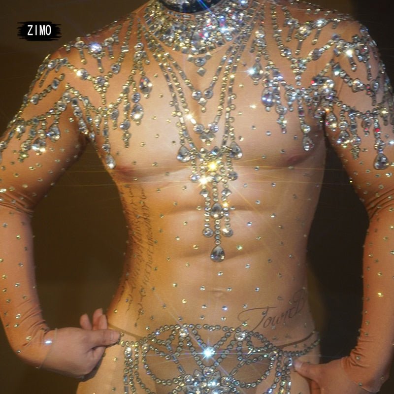 Skintight Bejeweled Bodysuit for Men – Costume with Painted Skin Effect